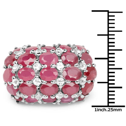 8.54 Carat Glass Filled Ruby and White Topaz .925 Sterling Silver Ring
