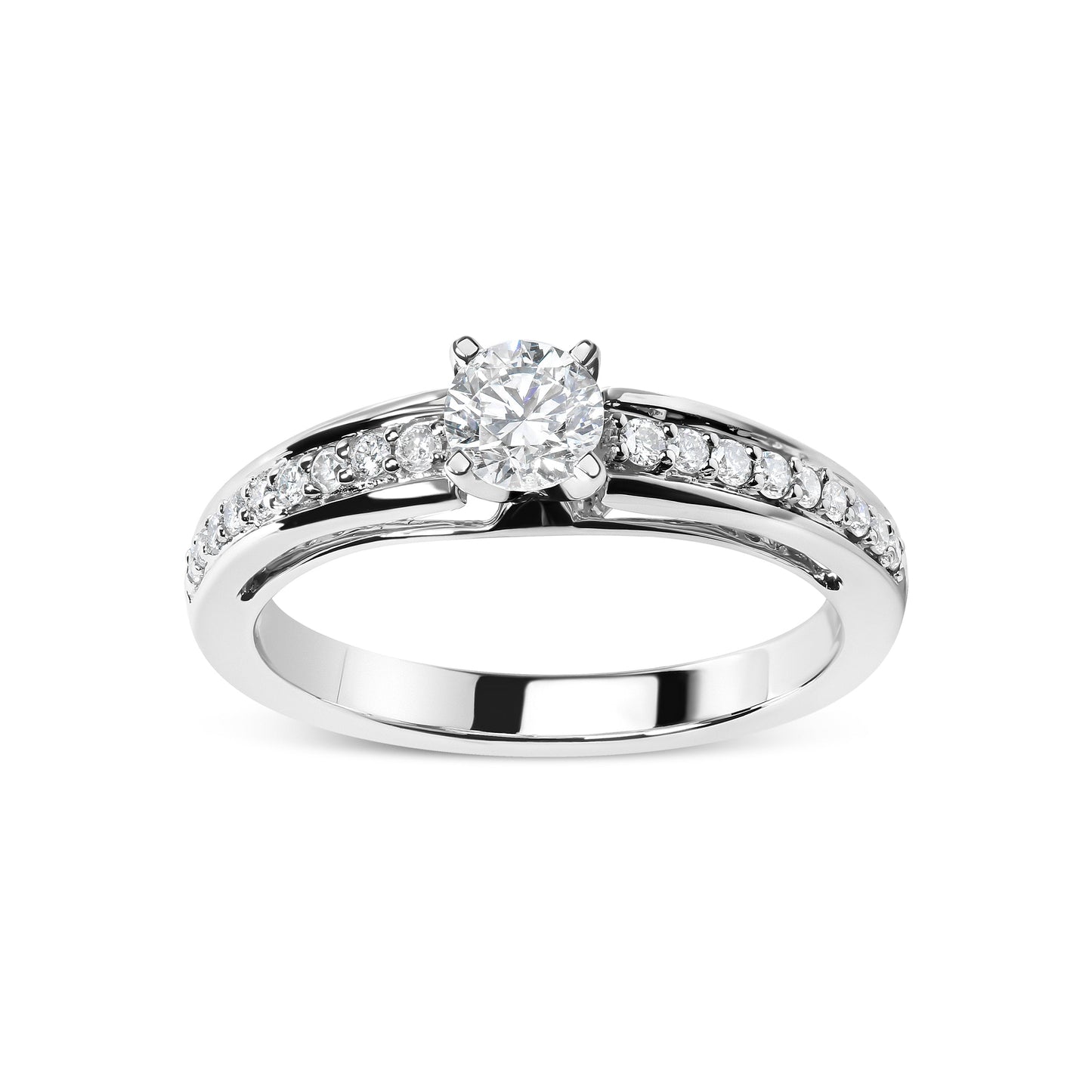 14K White Gold 1/2 Cttw Diamond Solitaire Pave Set Engagement Ring (G-H Color, VS2-SI1 Clarity) - Size 7
