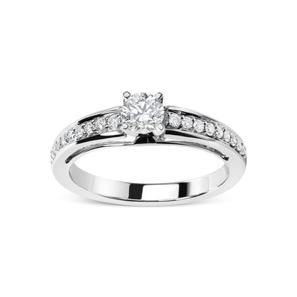 14K White Gold 1/2 Cttw Diamond Solitaire Pave Set Engagement Ring (G-H Color, VS2-SI1 Clarity) - Size 7