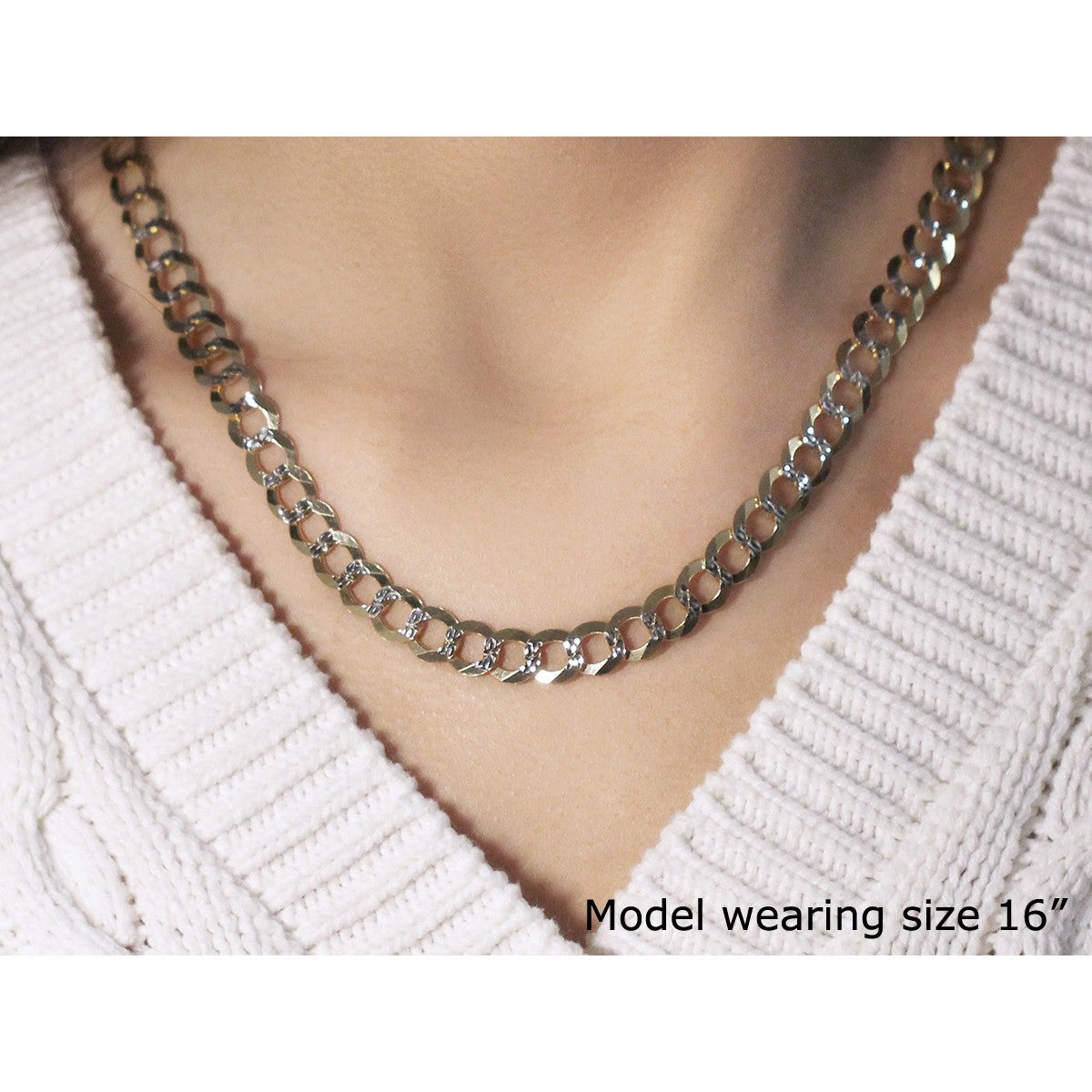 8.2 mm 14k Two Tone Gold Pave Curb Chain