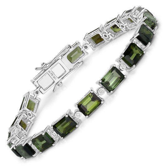 Bracelet en or blanc 14K avec tourmaline verte véritable de 19,04 carats et diamants blancs