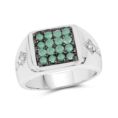 0.60 Carat Genuine Emerald & White Diamond .925 Sterling Silver Ring