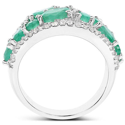3.27 Carat Genuine Emerald and White Zircon .925 Sterling Silver Ring