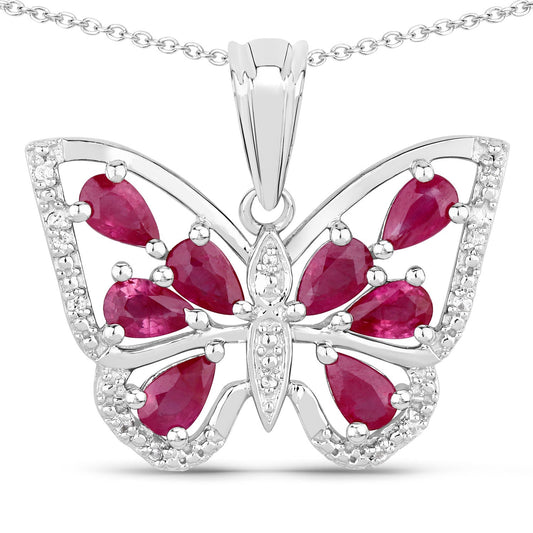 Pendentif en argent sterling 925, rubis véritable et zircon blanc, 2,07 carats