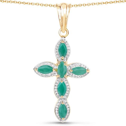 Pendentif en argent sterling 925 plaqué or jaune 18 carats et émeraude véritable de 0,84 carat