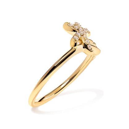 10K Yellow Gold 1/10 Cttw Diamond  Palm Tree Statement Ring (H-I Color, I1-I2 Clarity) - Ring Size 7