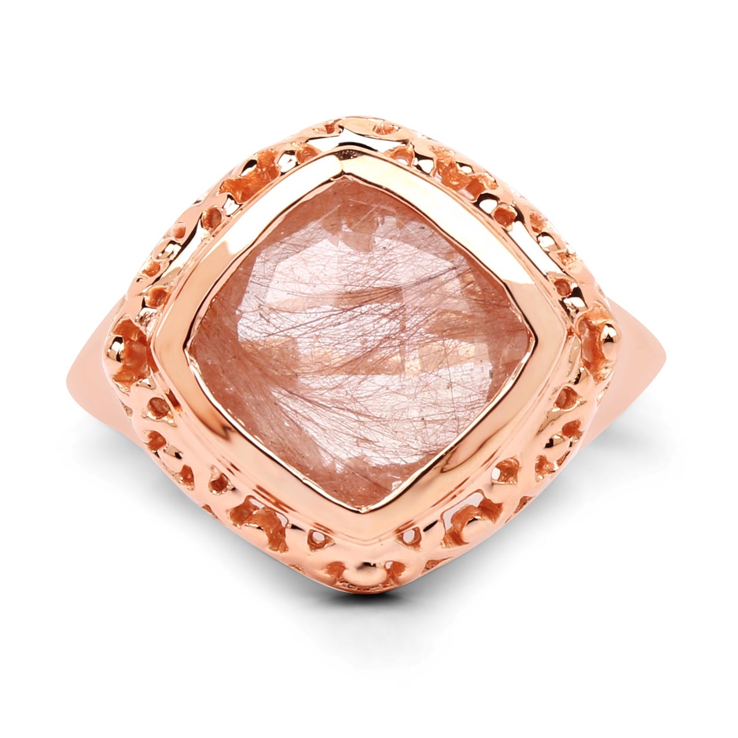 14K Rose Gold Plated 3.25 Carat Genuine Pink Rutile .925 Sterling Silver Ring