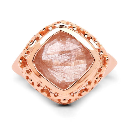 14K Rose Gold Plated 3.25 Carat Genuine Pink Rutile .925 Sterling Silver Ring