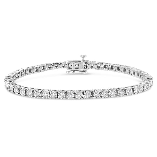 Bracelet tennis en or blanc 14 carats avec diamants de synthèse de 3,0 carats serti illusion sur plaque miracle (couleur F-G, pureté VS1-VS2) - Taille 7,25"