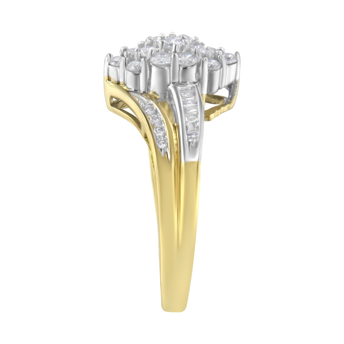 10K Yellow and White Gold 1/2 Cttw Diamond Marquise Shaped Cluster Split Shank Ring (H-I Color, SI2-I1 Clarity) - Size 7