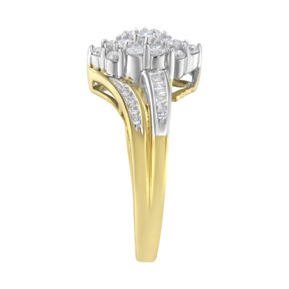 10K Yellow and White Gold 1/2 Cttw Diamond Marquise Shaped Cluster Split Shank Ring (H-I Color, SI2-I1 Clarity) - Size 7