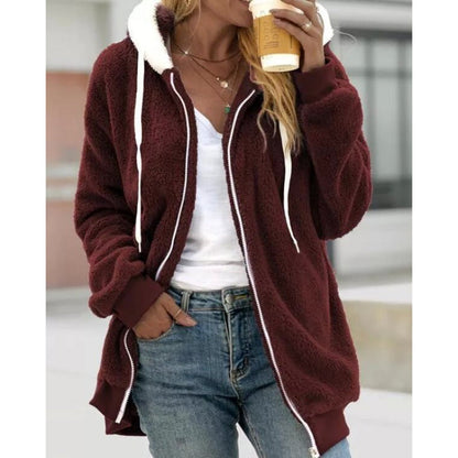 2026 Amazon Hot Selling New Autumn And Winter Loose Plush Zipper Hooded Jacket For Women, Fashionable And Versatile