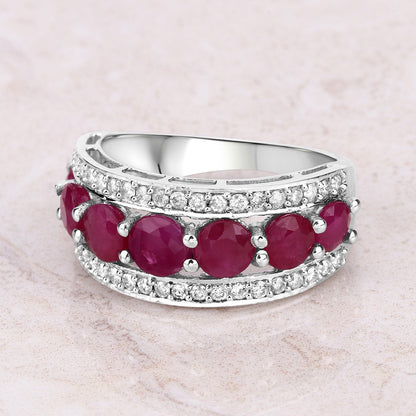 3.24 Carat Genuine Ruby and White Diamond 14K White Gold Ring