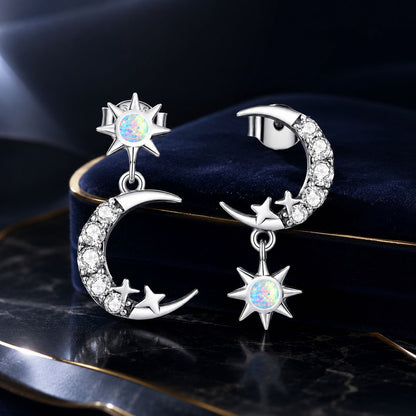 925 Sterling Silver Earrings with Translucent Opal and CZ in Oxidized Finish