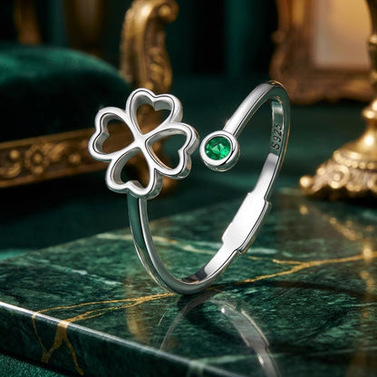 925 Sterling Silver Four-Leaf Clover Ring with Pavé CZ - 0.15cm Width