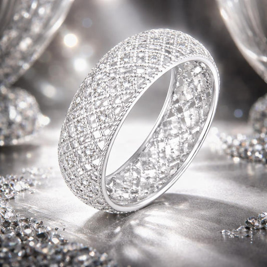 925 Sterling Silver & Platinum Plated Pavé CZ Ring Size 6 for Women