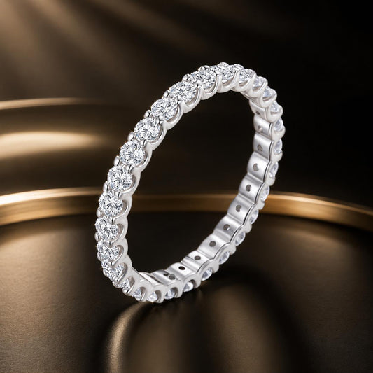 Bague en argent sterling S925 2,0 mm avec moissanite, taille 9 pour femme