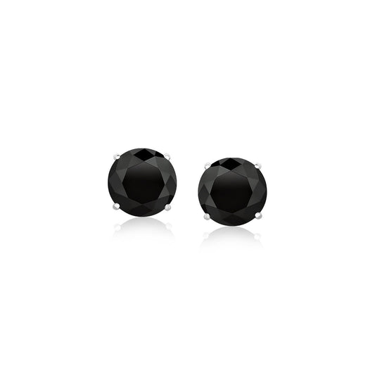 Puces d'oreilles en or blanc 14 carats avec oxydes de zirconium noirs à facettes (6 mm)