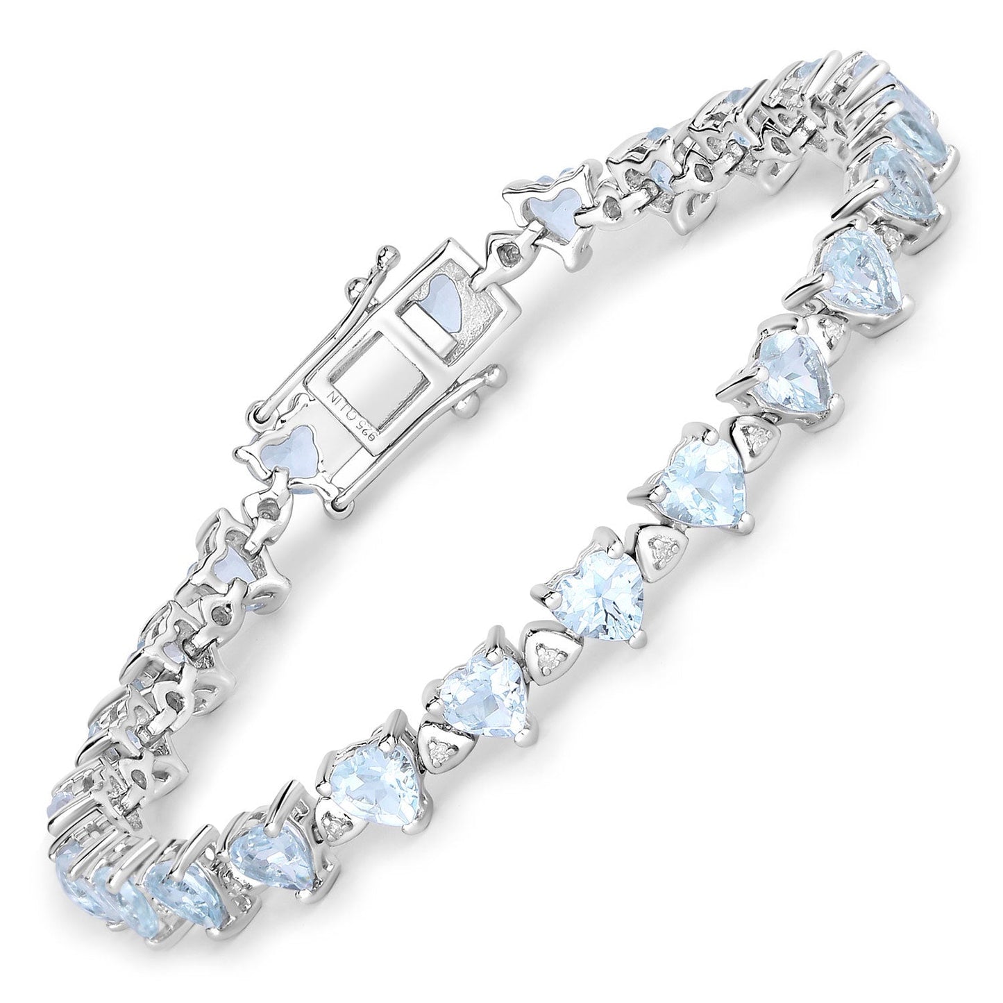 7.71 Carat Genuine Aquamarine and White Diamond .925 Sterling Silver Bracelet