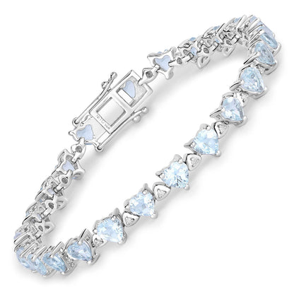 7.71 Carat Genuine Aquamarine and White Diamond .925 Sterling Silver Bracelet