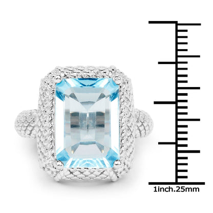 9.25 Carat Genuine Blue Topaz .925 Sterling Silver Ring