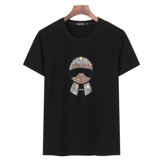 Camiseta de moda de tallas grandes con diseño de pedrería para mujer