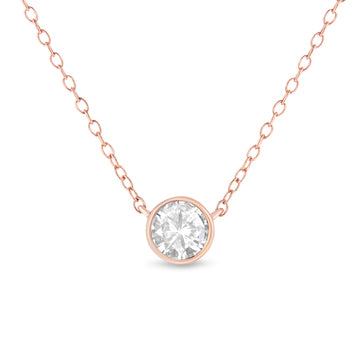.925 Sterling Silver 1/2 Cttw Diamond Bezel 18" Pendant Necklace (I-J Color, I2-I3 Clarity)