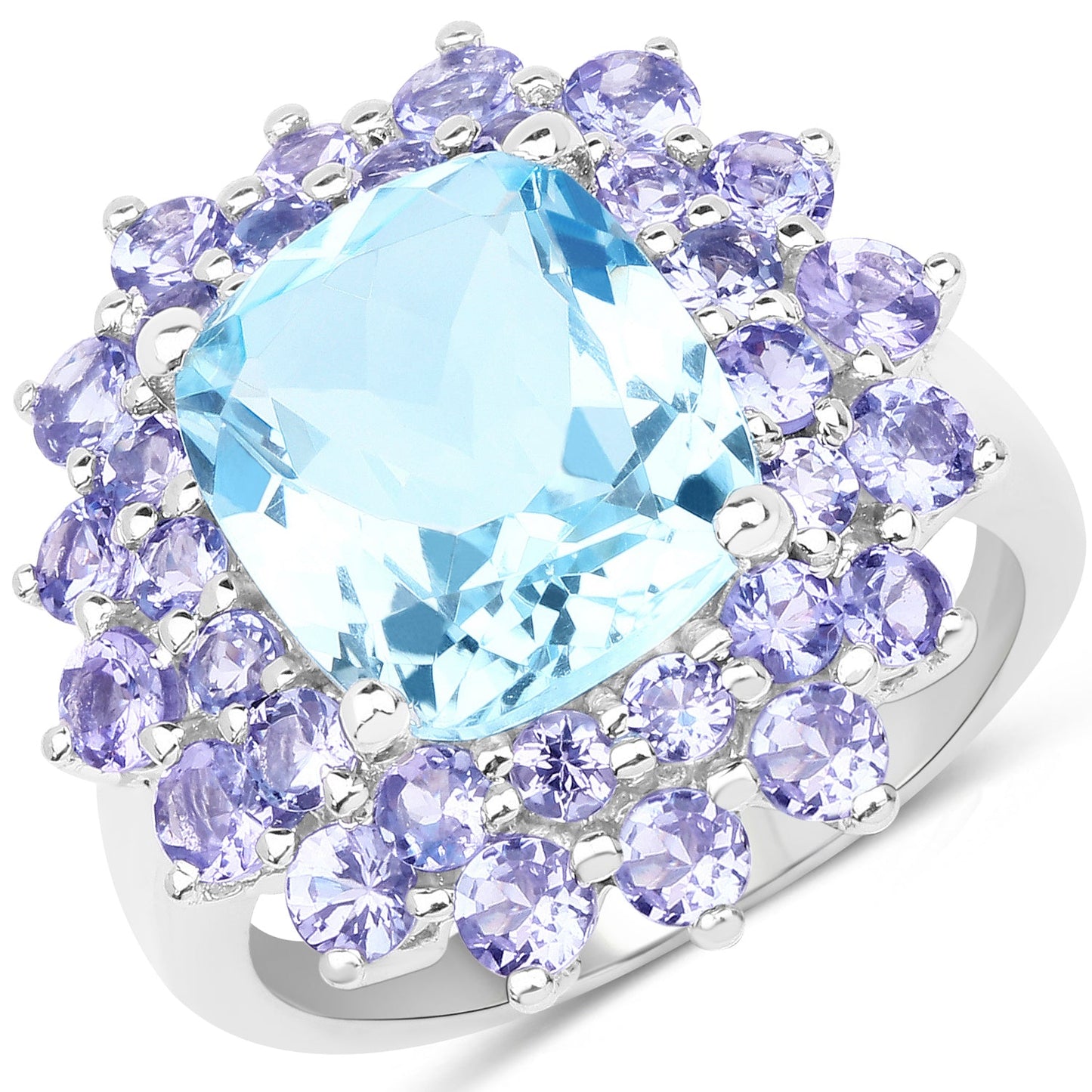 11.22 Carat Genuine Blue Topaz and Tanzanite .925 Sterling Silver Ring