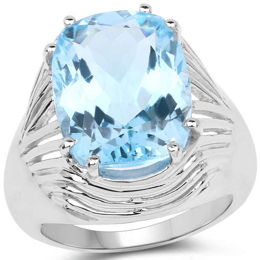 Bague en argent sterling 925 avec topaze bleue véritable de 12,10 carats