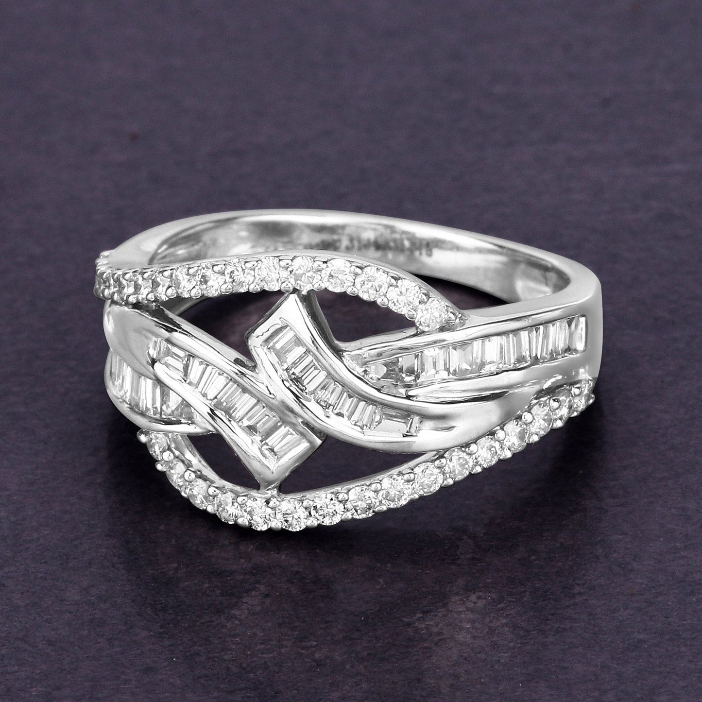 0.72 Carat Genuine White Diamond 14K White Gold Ring (E-F-G Color, VS-SI Clarity)