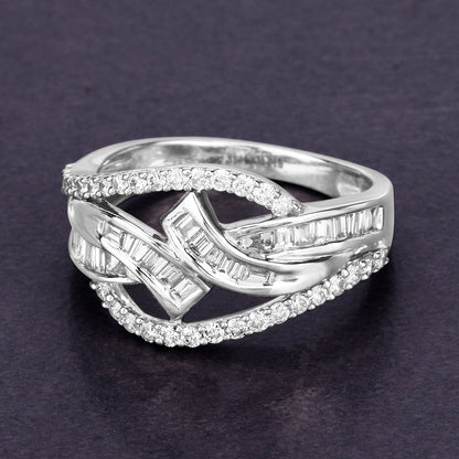 0.72 Carat Genuine White Diamond 14K White Gold Ring (E-F-G Color, VS-SI Clarity)