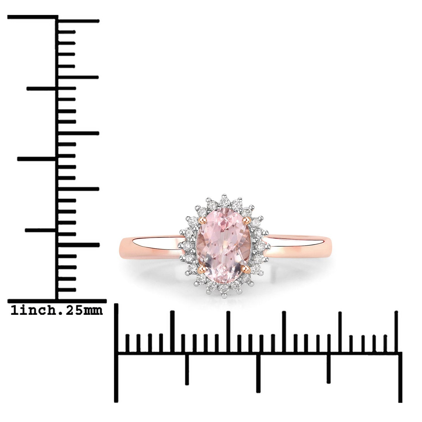 0.81 Carat Genuine Morganite and White Diamond 14K Rose Gold Ring