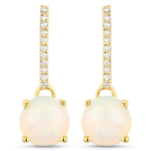 1.06 Carat Genuine Ethiopian Opal and White Diamond 10K Yellow Gold Earrings