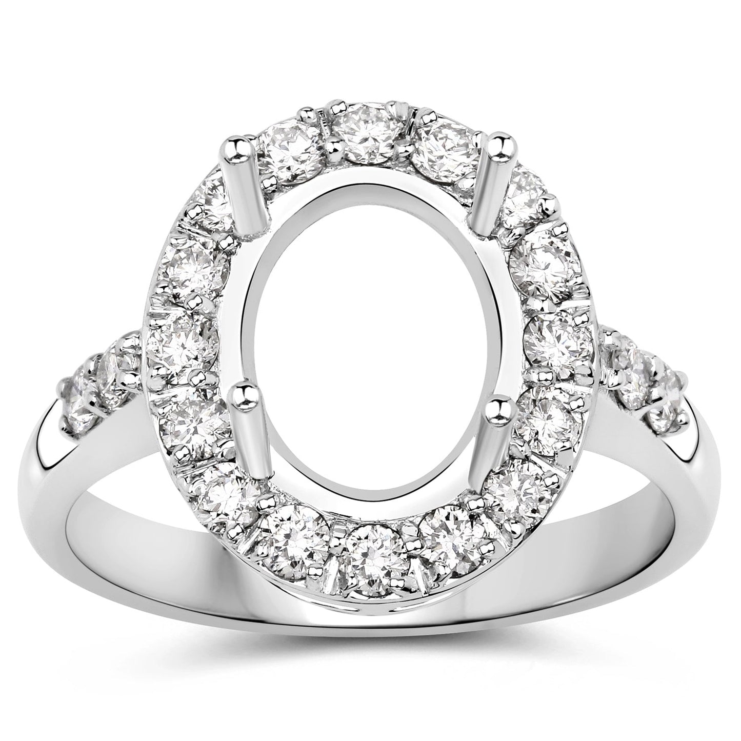 0.60 Carat Genuine White Diamond 14K White Gold Semi Mount Ring - holds 10x8mm Oval Gemstone