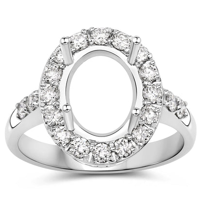 0.60 Carat Genuine White Diamond 14K White Gold Semi Mount Ring - holds 10x8mm Oval Gemstone