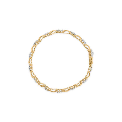 10k Yellow Gold 2.00 Cttw Diamond Cluster and Alternating "X" Link Bracelet (I-J Color, I3 Clarity) - 7"