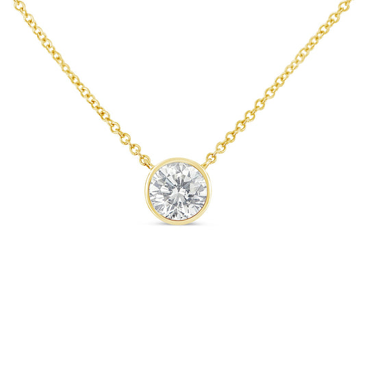 Collier avec pendentif solitaire moderne en or jaune 10K serti clos avec diamant taille brillant rond de 1/2 carat 40 à 45 cm (couleur H-I, pureté SI2-I1)