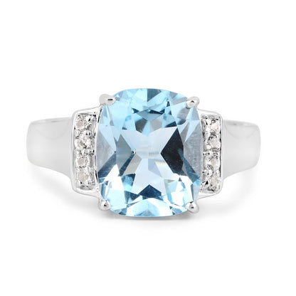 4.28 Carat Genuine Blue Topaz and White Topaz .925 Sterling Silver Ring