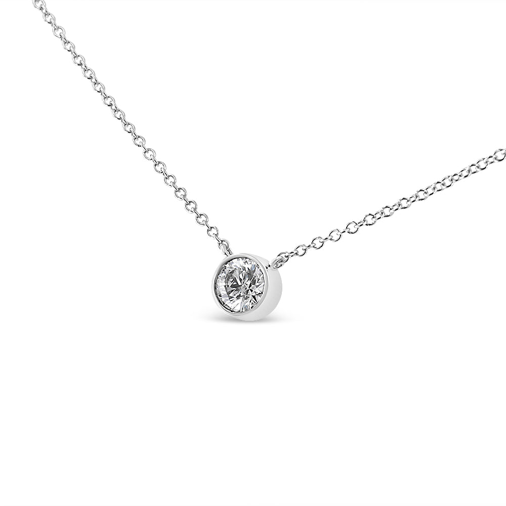 10K White Gold 1/2 Carat Round Brilliant-Cut Diamond Modern Bezel-Set Solitaire 16"-18" Pendant Necklace (H-I Color, SI2-I1 Clarity)