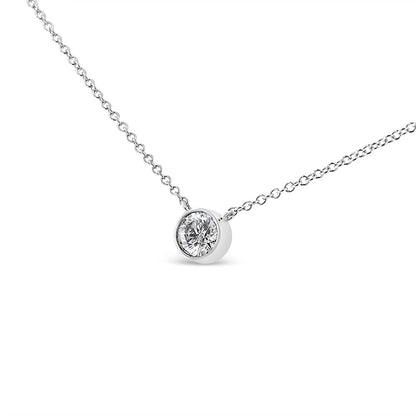 10K White Gold 1/2 Carat Round Brilliant-Cut Diamond Modern Bezel-Set Solitaire 16"-18" Pendant Necklace (H-I Color, SI2-I1 Clarity)