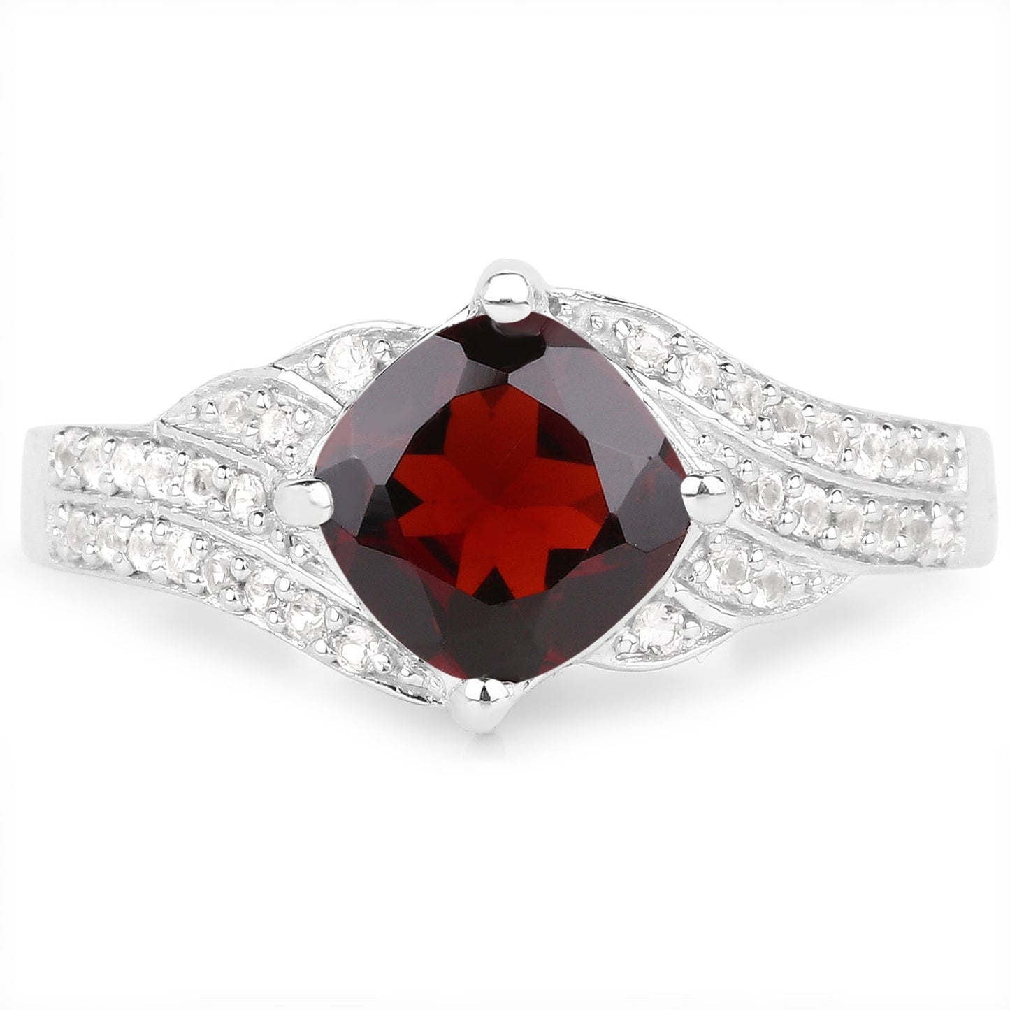 1.67 Carat Genuine Garnet and White Topaz .925 Sterling Silver Ring