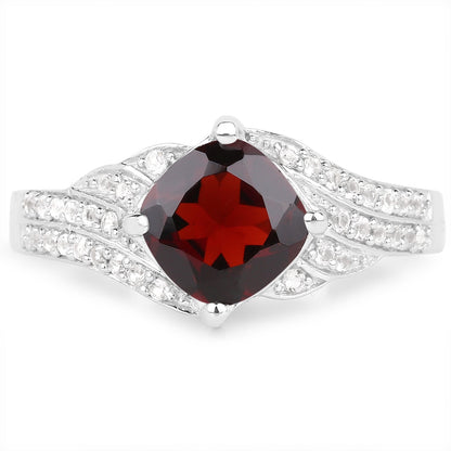 1.67 Carat Genuine Garnet and White Topaz .925 Sterling Silver Ring
