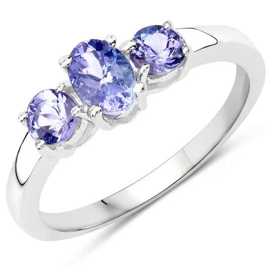 0.90 Carat Genuine Tanzanite .925 Sterling Silver Ring
