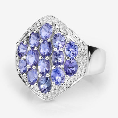 2.41 Carat Genuine Tanzanite and White Topaz .925 Sterling Silver Ring
