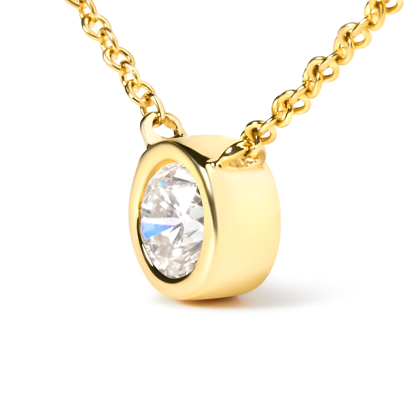 10K Yellow Gold 1/3 Carat Round Brilliant-Cut Diamond Modern Bezel-Set Solitaire 16"-18" Pendant Necklace (H-I Color, SI2-I1 Clarity)