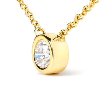 10K Yellow Gold 1/3 Carat Round Brilliant-Cut Diamond Modern Bezel-Set Solitaire 16"-18" Pendant Necklace (H-I Color, SI2-I1 Clarity)