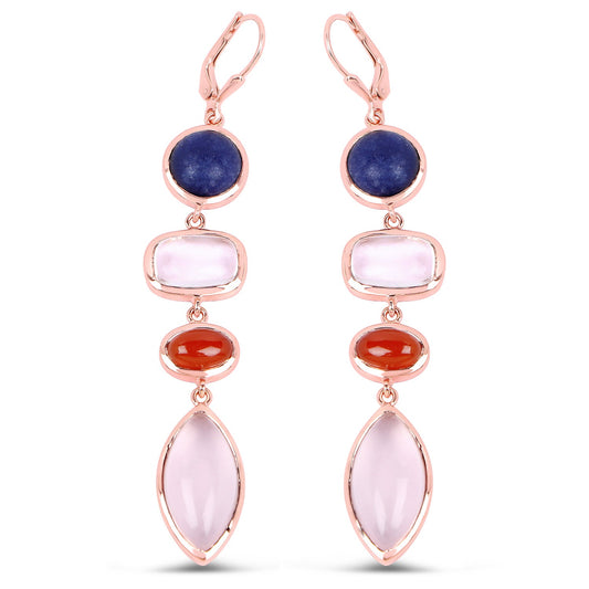Boucles d'oreilles en argent sterling 925 plaqué or rose 14 carats, 30,55 carats, véritables pierres multiples