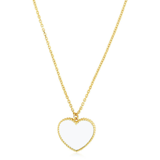 Collier cœur perle fantaisie en or jaune 14 carats poli