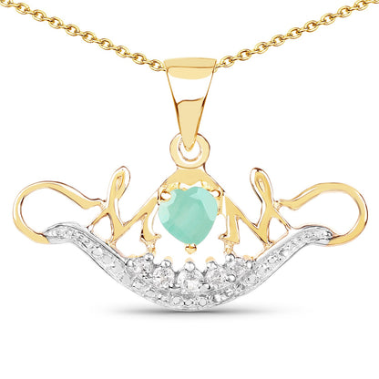 14K Yellow Gold Plated 0.62 Carat Genuine Emerald and White Topaz .925 Sterling Silver Pendant