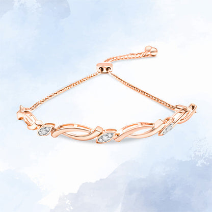 14K Rose Gold Plated .925 Sterling Silver 1/10 Cttw Diamond Alternating Swirl link Bolo Bracelet (I-J Color, I2-I3 Clarity) - 6" to 9" Adjustable